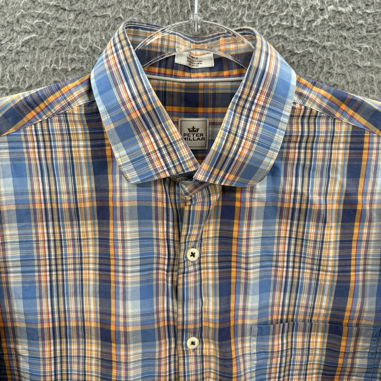 Peter Millar Shirt Mens Large Blue Plaid Button Up Long Sleeve Casual Preppy