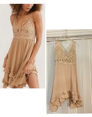 rue21 Beige Lace Mini Slip Dress Adjustable Straps Ruffle Hem Women's Size M