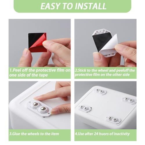 12 Pcs Self Adhesive Caster Wheels Stainless Steel 360° Swivel Low Black-8pcs