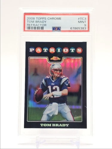 TOM BRADY 2008 TOPPS CHROME FOOTBALL PATRIOTS REFRACTOR B PSA 9 Q0004