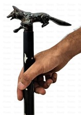 36'' Designer Black Antique Wolf Handle Wooden Walking Stick Cane Handmade gift