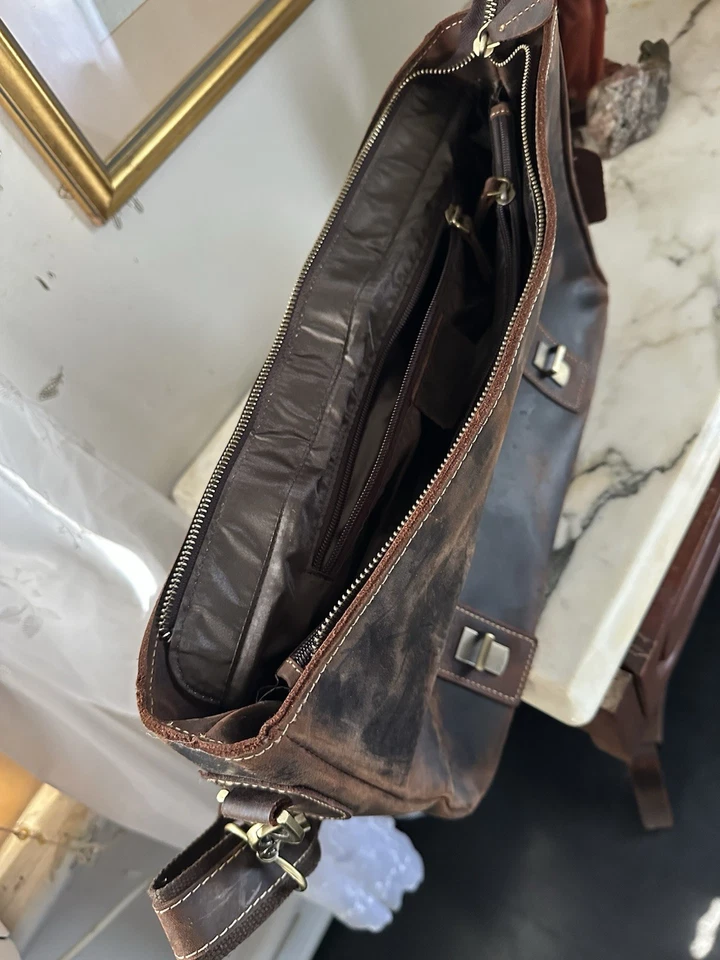 "Bolso de computadora de cuero marrón vintage para hombre de 16,5"" de ancho y 11"" de alto no nuevo" Foto 4 de 4