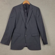 Hugo Boss Aeris Check Blazer Sport Coat 40L Blue Gray Wool Suit Jacket $400