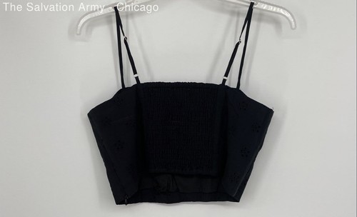 Jason Wu Womens Black Adjustable Spaghetti Strap Cropped Blouse Top Size Large - Picture 2 of 6