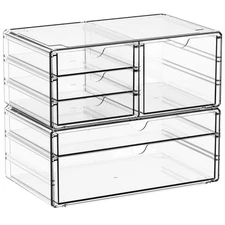 2 Pack Acrylic Drawer Organizer With 6 Drawers,Stackable 11.1” Large Clear St...