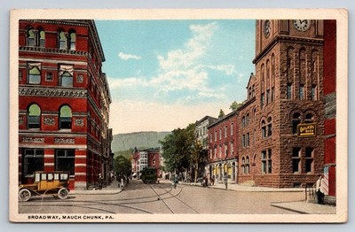 Mauch Chunk PA Broadway Street Scene Ortlieb's Beer Sign Trolley Postcard c1910s