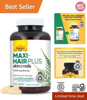 Daily Biotin Supplement for Vibrant Hair, Skin & Nails - Gluten Free, 120 Caps