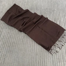 Silk Cotton Blend Scarf Brown Fringe Wrap Shawl Luxurious Stole