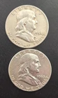 Lot Of 2 Franklin Liberty Bell Half Dollars 90% Silver Lot 1954 1963