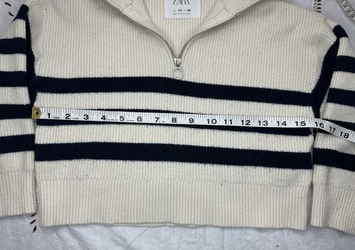 ZARA Sweater Size 8-9 Girls White & Blue 1/4 Zip Knit Collared Pullover Sweater - Picture 5 of 6