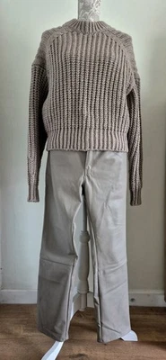 H&M Woman's Beige Sweater And Cropped  Faux Leather Pants Set - Image 1 of 4