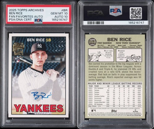 Topps Archives 2025 Ben Rice Yankees RC Auto 67FFA-BR PSA 10 PSA/DNA 165216747