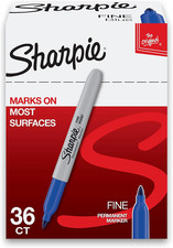 Permanent Markers, Blue, Fine Tip, Bulk Set, 36 Count - for Plastic, Metal, Wood