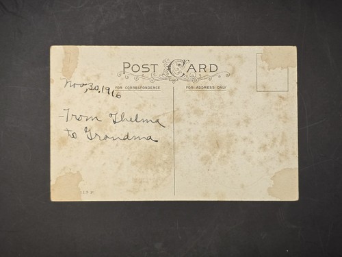 ANTIQUE 1916 POSTCARD THANKSGIVING GREETINGS, LITTLE GIRL IN PINK WITH TURKEY - Picture 2 of 7