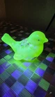 Fenton Topaz Opal Iridized Hand Painted Bird Vaseline Uranium Glass