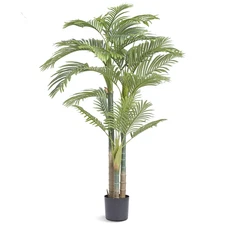 6.5 FT Artificial Gold Cane Palm Tree Green Faux Lifelike Fake Plant Decor