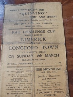Very Rare Irish Football Programme Limerick V Longford Town FAI 1950s