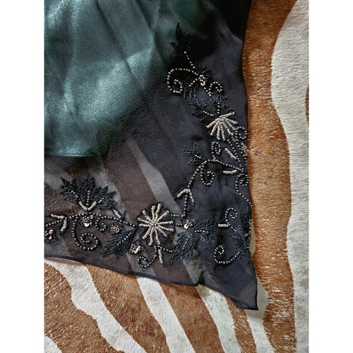 Vintage Adrianna Papell Blue Green Y2K Fairy Mermaid Maxi Silk Beaded Dress P10 - Picture 6 of 10