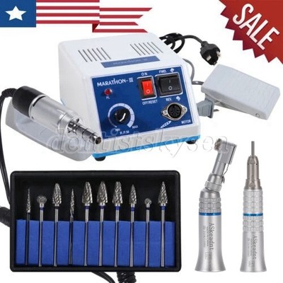 Dental Marathon Electric Micromotor / Contra Angle Straight Handpiece/10*Burs AS