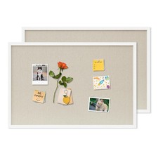 White Linen Cork Bulletin Board 30x20 Inch Hanging Message Vision Decor 2 PCS