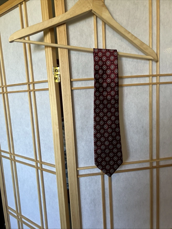 Joseph A. Banks Signature Collection Silk Necktie Dark Red Geometric NWT - Image 4 of 4