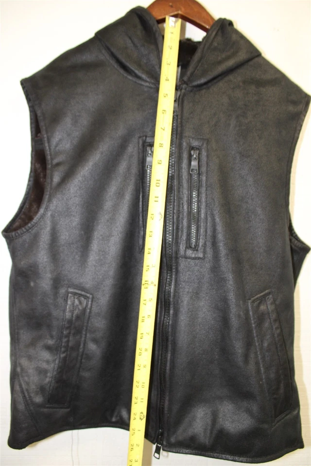 A/X Armani Exchange Mens Size Medium Black Hooded Zip Motorcycle Biker Vest - Image 4 of 4