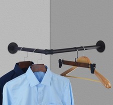 Industrial Pipe Garment Rack Iron Wall Mounted Right Angle Corner Clothing Ra...