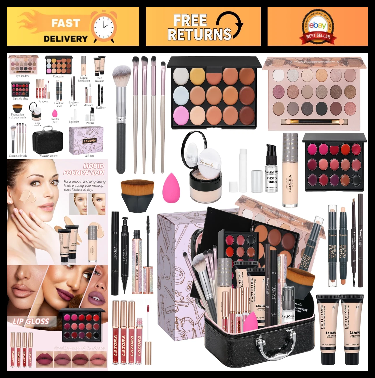 Multi-Purpose Makeup Kit for Women - Eyeshadow Palette, Concealer, Foundation, P