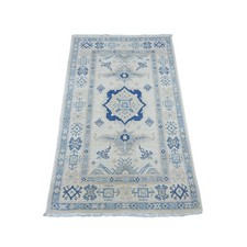 3'x4'9" Ivory Vintage Look Kazak with Medallion Hand Knotted Wool Mat Rug 22019