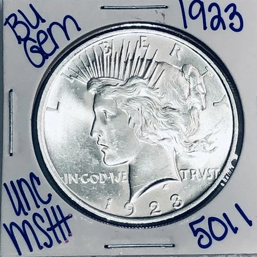 1923 BU UNCIRCULATED SILVER PEACE DOLLAR AUTHENTIC U.S. MINT FREE SHIPPING 5011