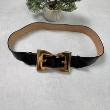 GUCCI Patent Leather Belt Gold Bow Buckle Womens Size 85 - 34 186120 Made In It