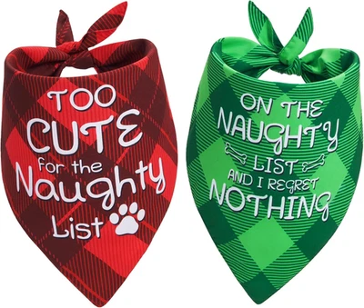 Christmas Dog Bandanas Funny, Dog Christmas Scarf 2 Packs, Pets Festive Plaid Dé