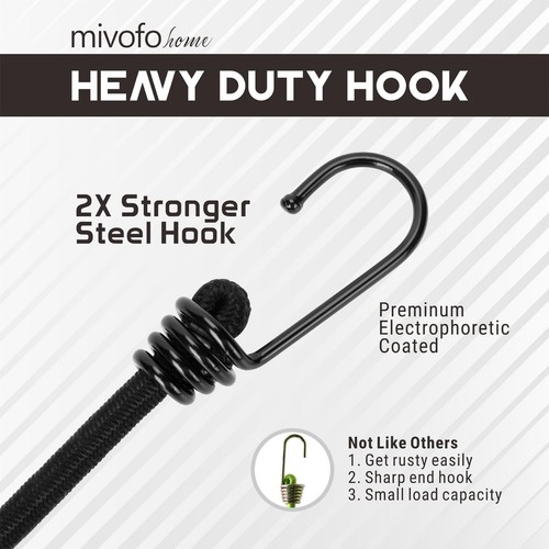 Bungee Cords with Hooks, 4 Pack Heavy Duty Outdoor Bungee Straps with 90lb Lo... - Picture 2 of 6