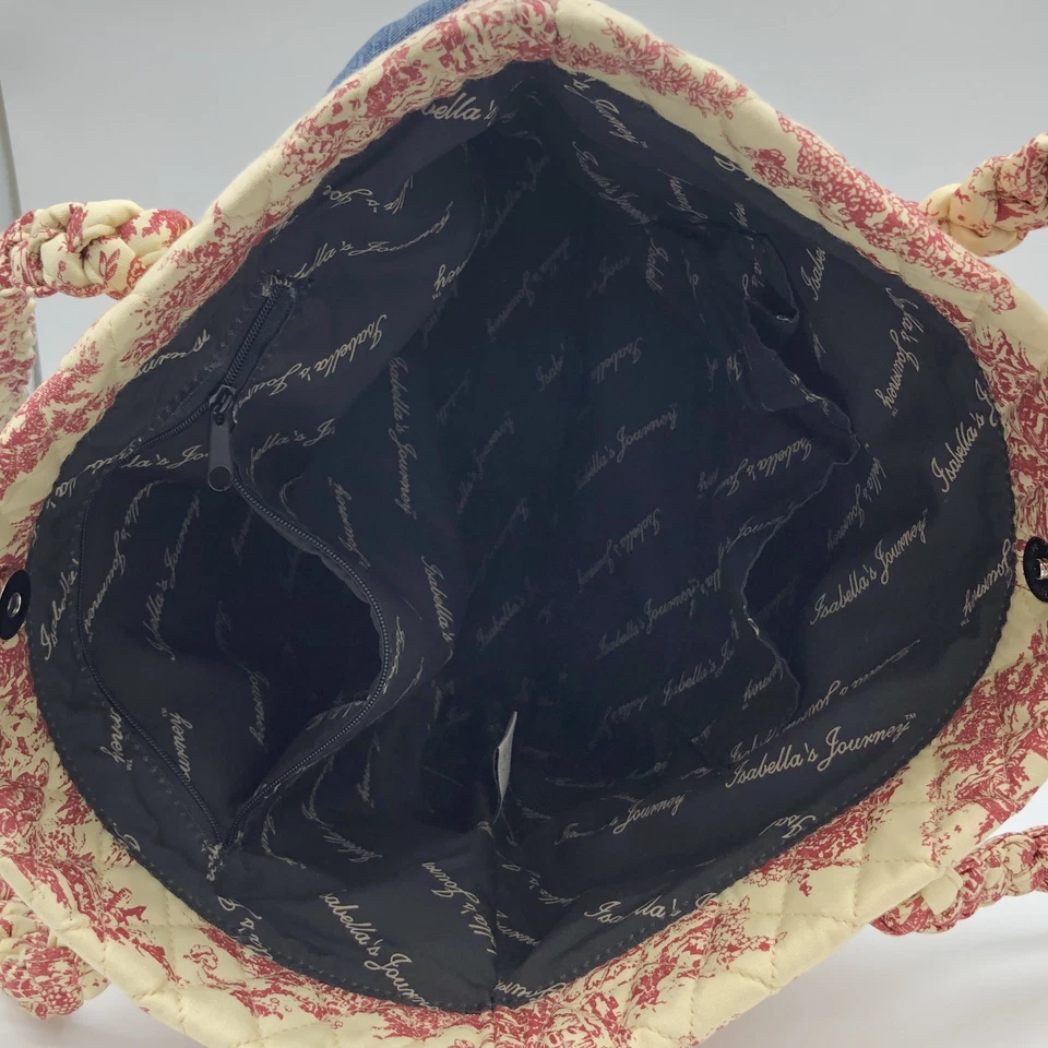 Isabella's Journey 托特包钱包牛仔布和被子红色挂毯设计波西米亚 16x12 英寸 — 第 3/4 张图片