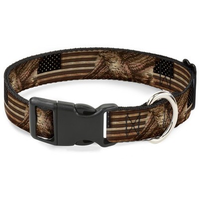 Plastic Clip Collar Americana Eagle & Flag Rustic Wood Grain NARROW- (US IMPORT)