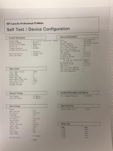 Hp Laserjet P1606DN CE749A Printer 32Mb Page Count 53262 Usb Ethernet Duplexer - Picture 11 of 11
