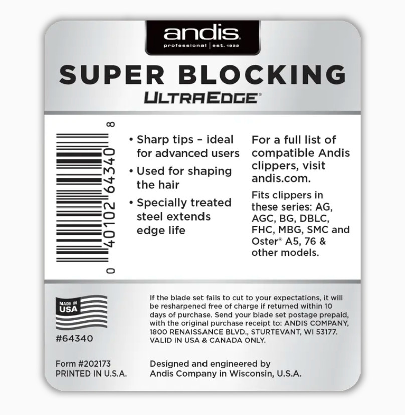 Andis UltraEDGE Super Blocking Clipper Blade (Item # 64340)