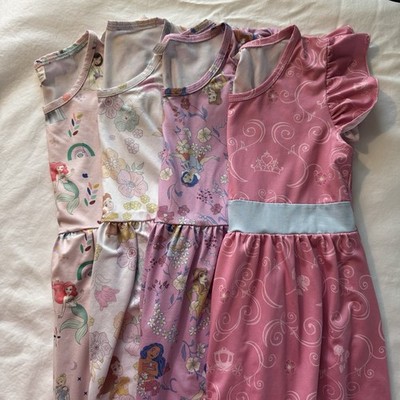 Lot of 4 Disney Princess Flutter Sleeve Skater Twirl Dresses Girls Sz 7-8 (3XL)