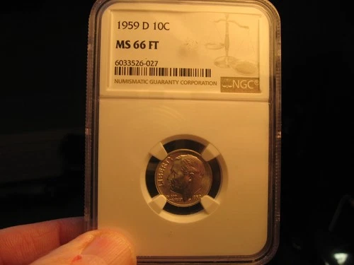 1959-D United States Silver Roosevelt Dime NGC MS66 FT Full Torch Lines
