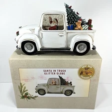 Santa In Truck Light Up Glitter Globe Cracker Barrel Exclusive Decore- TESTED
