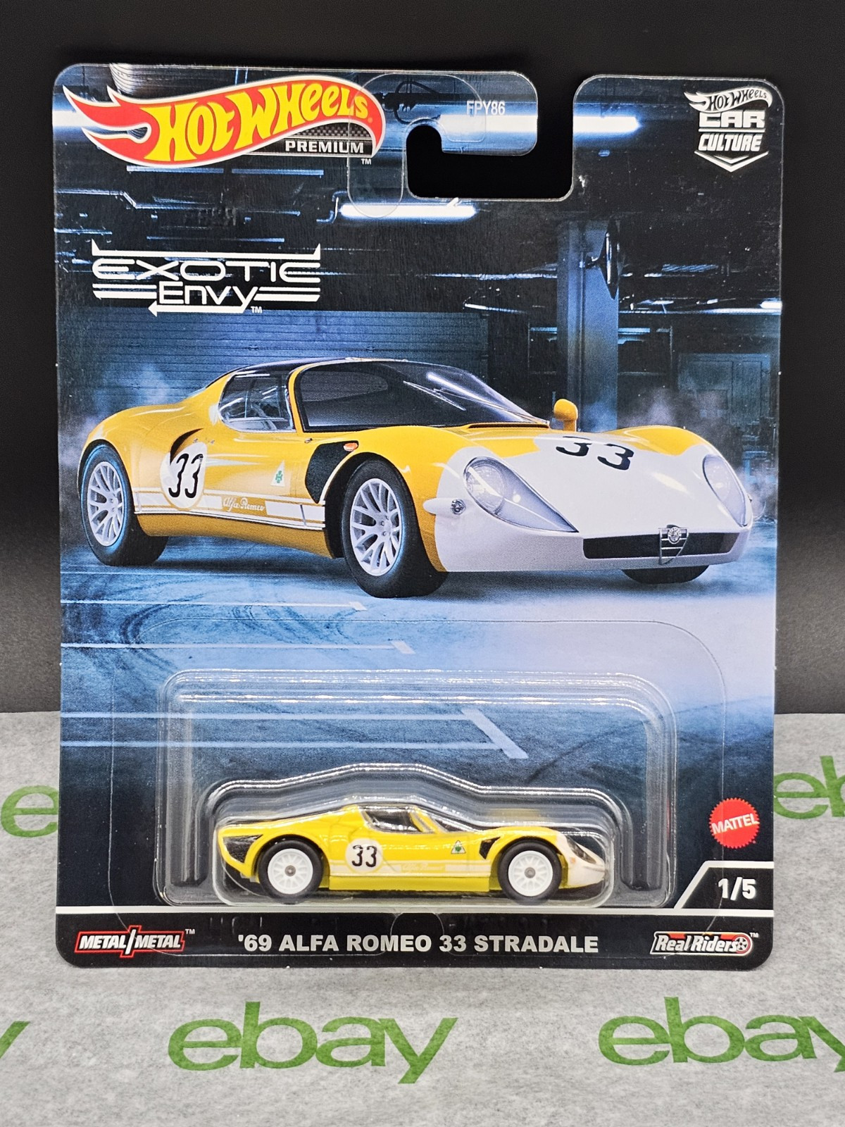 Hot wheels '69 Alfa Romeo 33 Stradale Yellow  Car Culture Exotic Envy