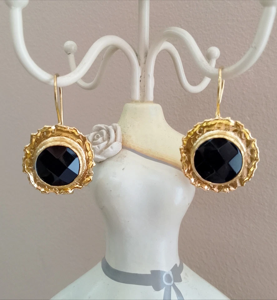 Orecchini Ottone Onice Nero - Immagine 2 di 2