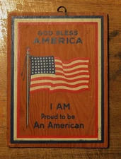 VTG 1950s Wooden Oversize Postcard Patriotic Art Co