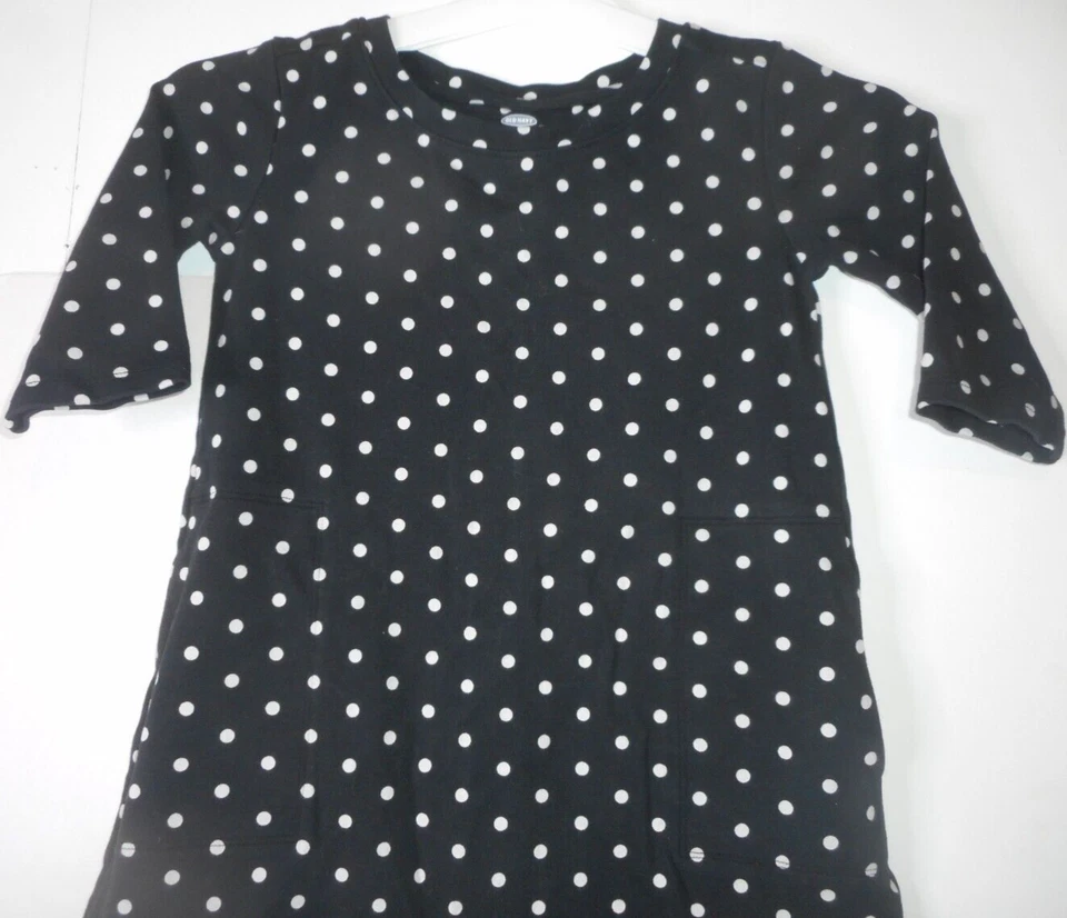 Vestido Columpio Negro Lunares Azul Marino Antiguo Niñas Talla S/P 6-7 Cuello Redondo Manga 3/4  Foto 2 de 4