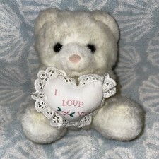Vintage Russ Berrie  Co. Teddy Bear Plush  I Love You  Pillow 6 Inch White 259