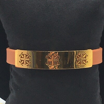 Rustic Cuff Charay Bracelet Logo Slider Taupe Silicone Gold Tone Buckle Logo 7.5