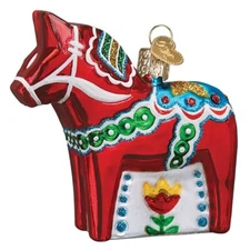 Old World Christmas SWEDISH DALA HORSE  Glass Ornament w/ OWC Box