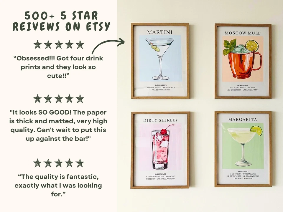 Impresión de cóctel Manhattan - Carrito de bar arte de pared de cocina - Decoración de recetas de bebidas Foto 2 de 4