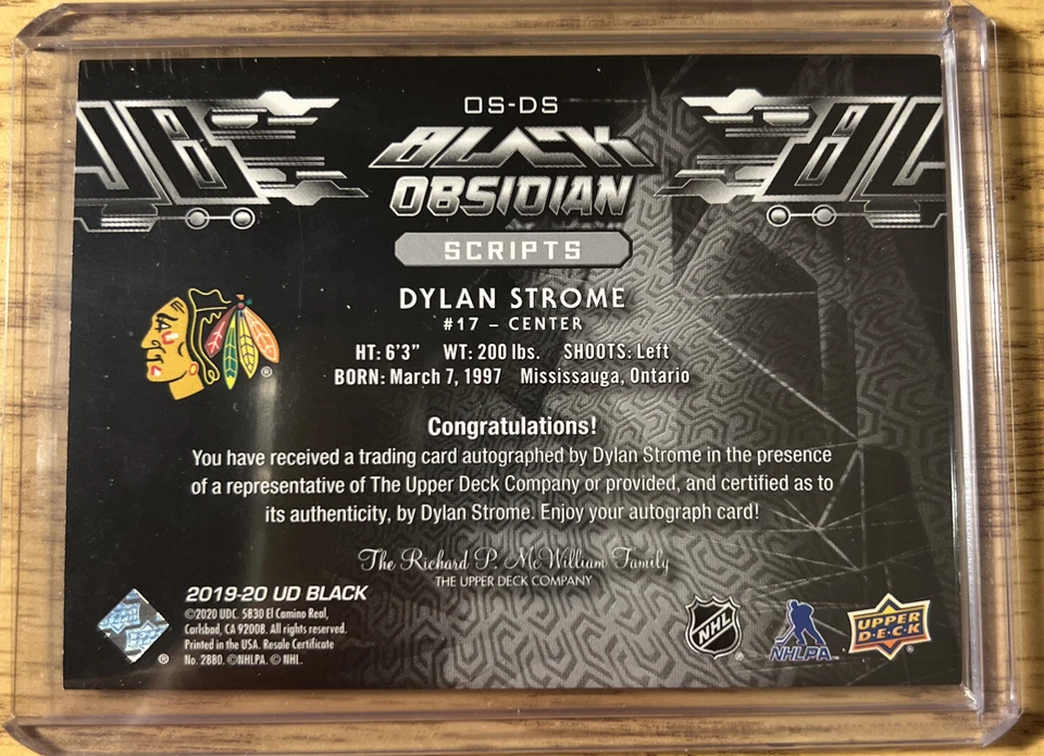 2020-21 Upper Deck SPx DYLAN STROME Black Obsidian Scripts Autograph #OS-DS - Image 2 of 2