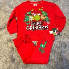 Dr. Seuss The Grinch Two Piece Toddler Outfit Size 3T Red Sweater Sweatpants Set